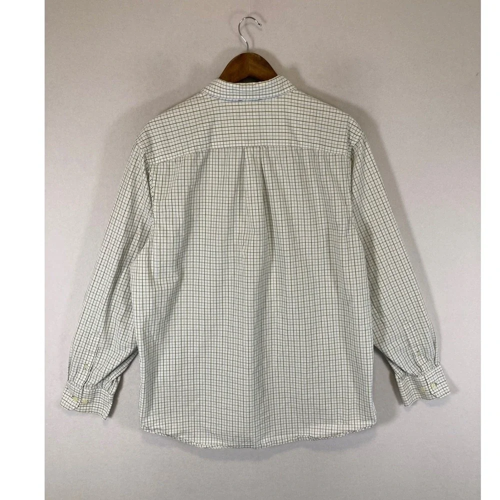 Preppy Banana Republic Mens XL Wht Green Blue Tattersall Check Button Down Shirt